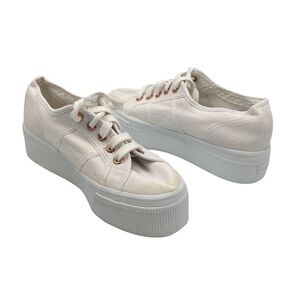 Superga White Platform Lace Up Sneakers Size 37 Women’s